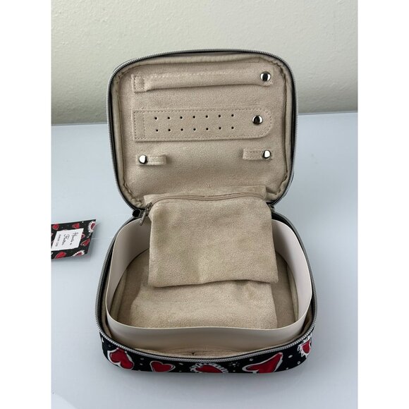Brighton Hearts A Flutter Travel Jewelry Case NWT Zip Around Organizer Red Black - Picture 10 of 16